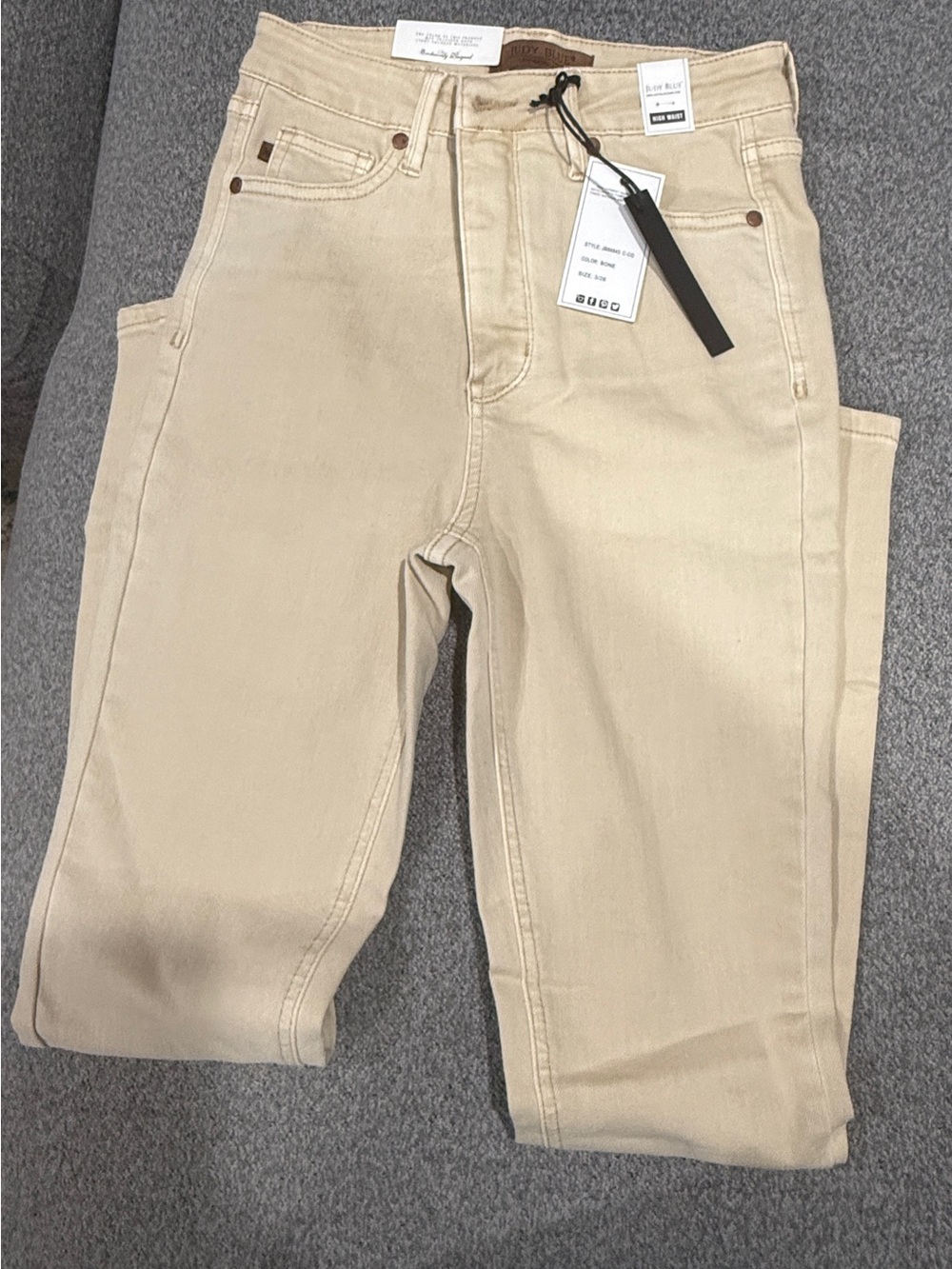 Judy Blue Women Slim Straight Beige Jeans Tummy Control